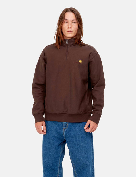 Half Zip American Script Sweatshirt - Ale Brown