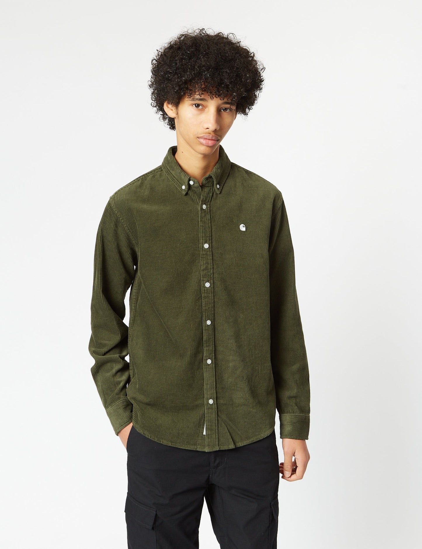 Madison Shirt (Fine Cord) - Yucca Green/White