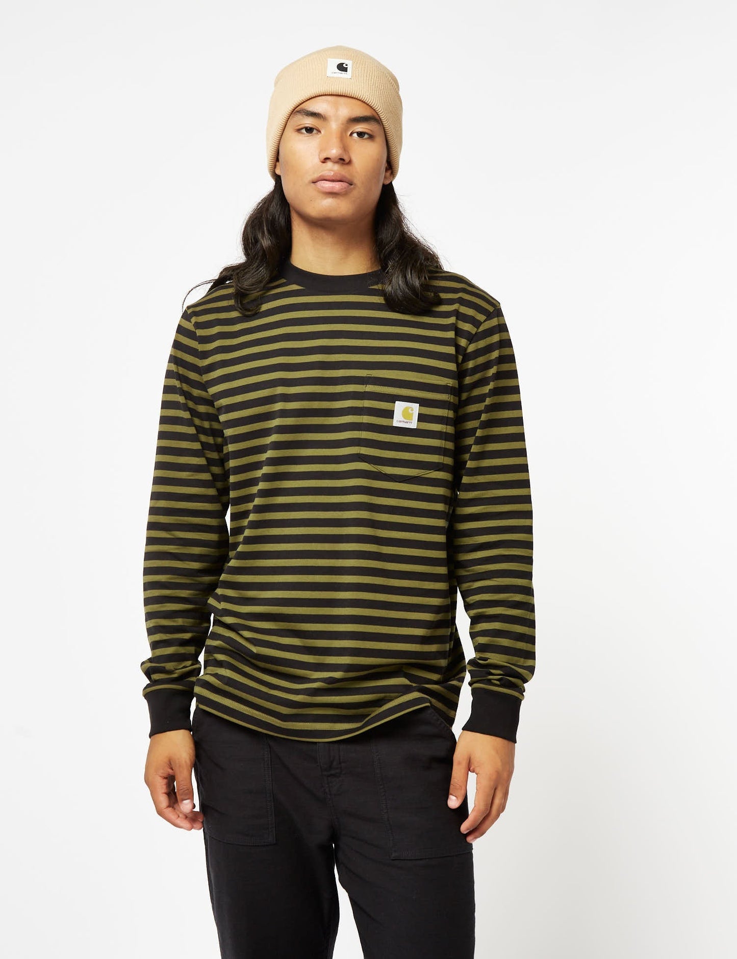 Seidler Pocket Long Sleeve T-Shirt (Seidler Stripe) - Highland Green