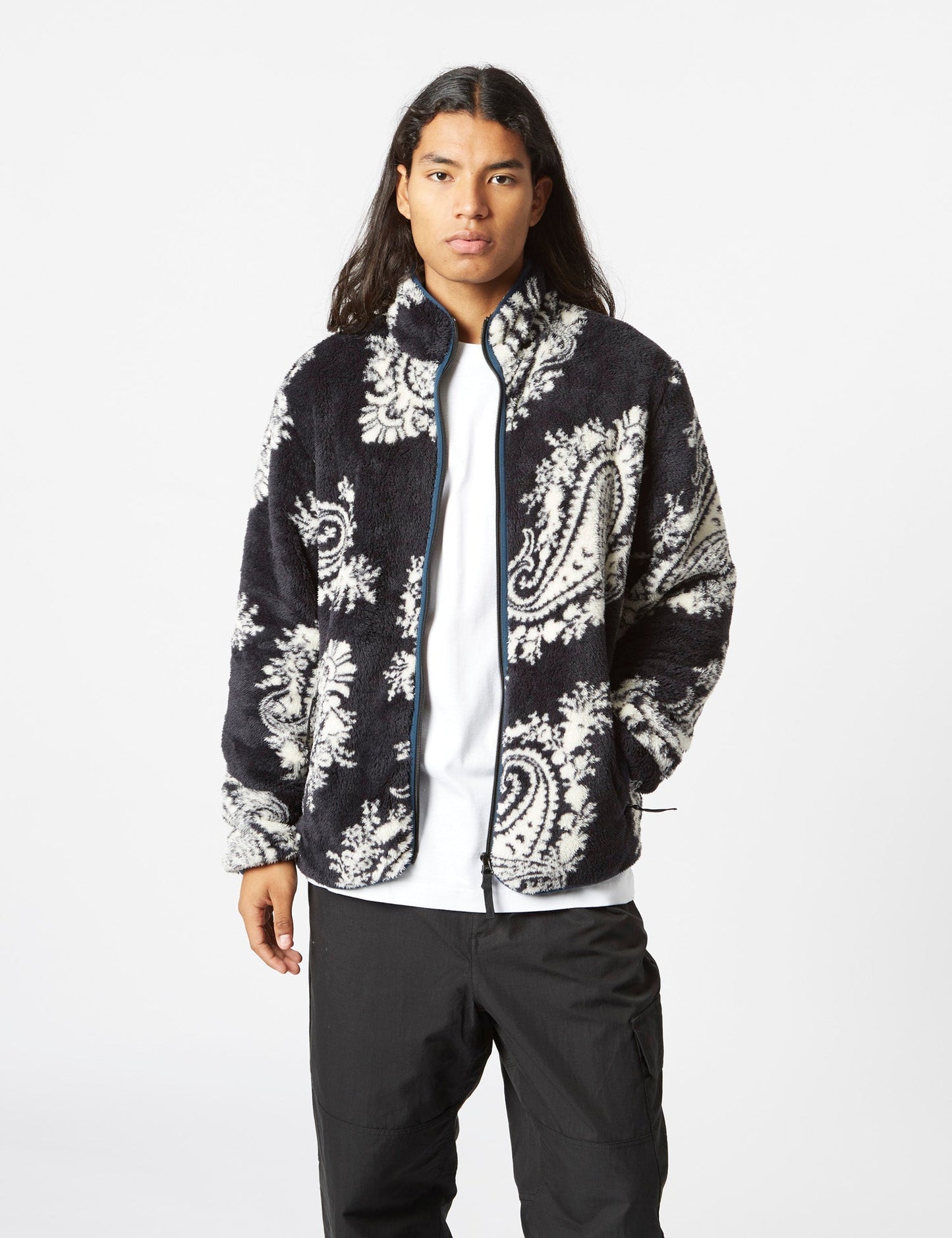 Jebson Fleece Jacket (Paisley Big Print) - Black/Squid Dark Blue